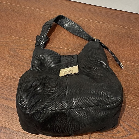 Jimmy Choo Snakeskin Embossed Calfskin Rahmyn Black Shoulder Bag - Picture 3 of 8